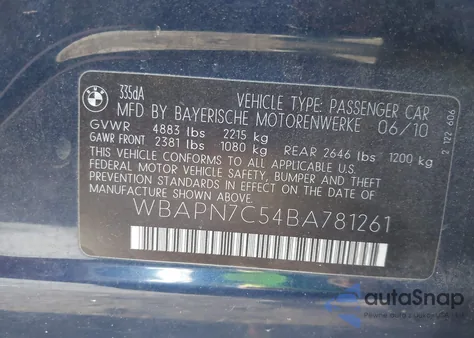 2011 BMW 335D from USA, damaged, VIN WBAPN7C54BA781261